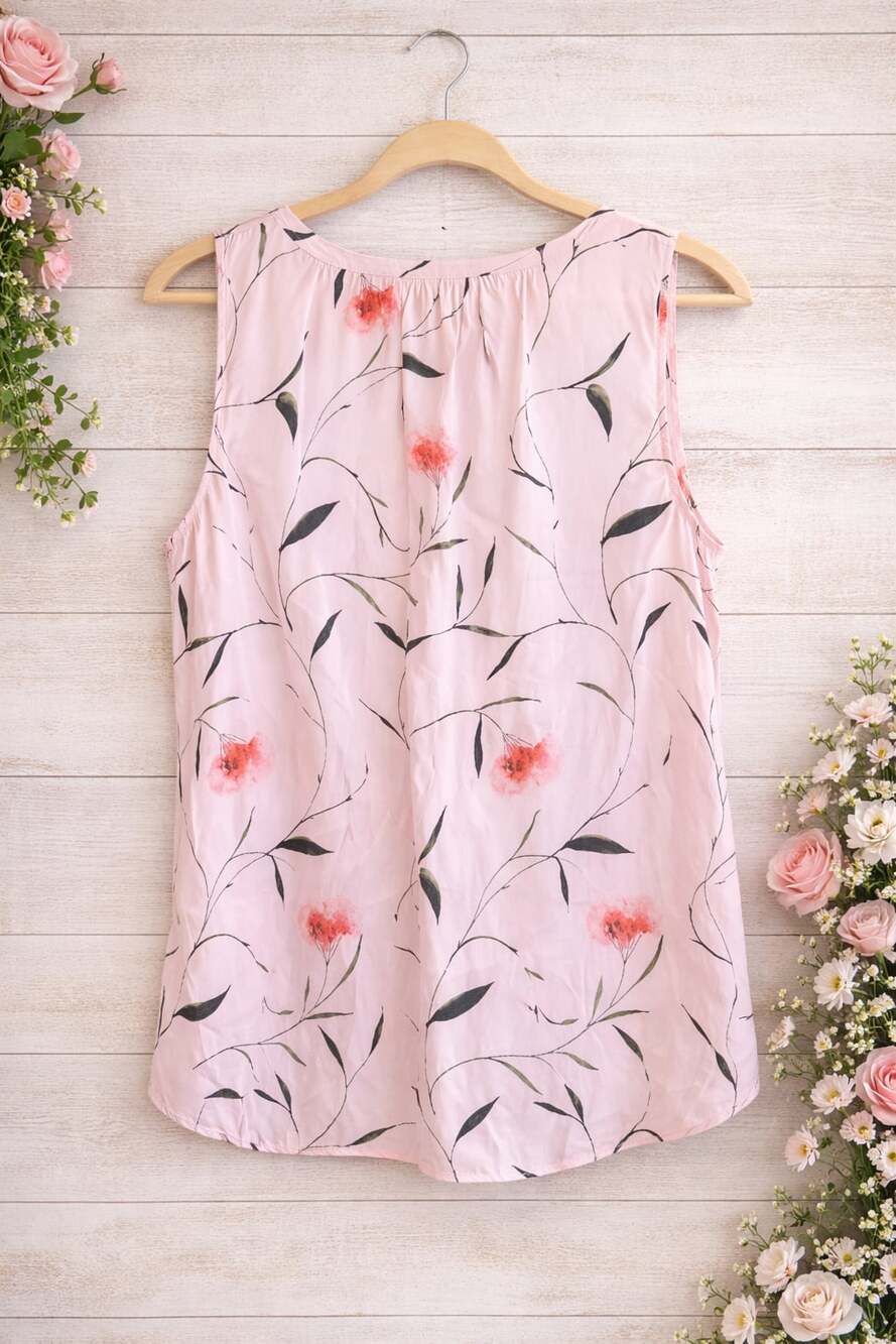 Banana Republic Pink Floral Sleeveless Split Neck Blouse Size S - Picture 3 of 5